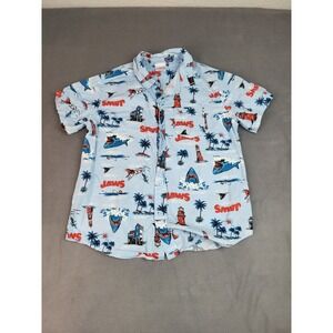 Jaws AOP Camp Shirt Kids Large Blue Lightweight Deep Ocean Pacific Palm Trees